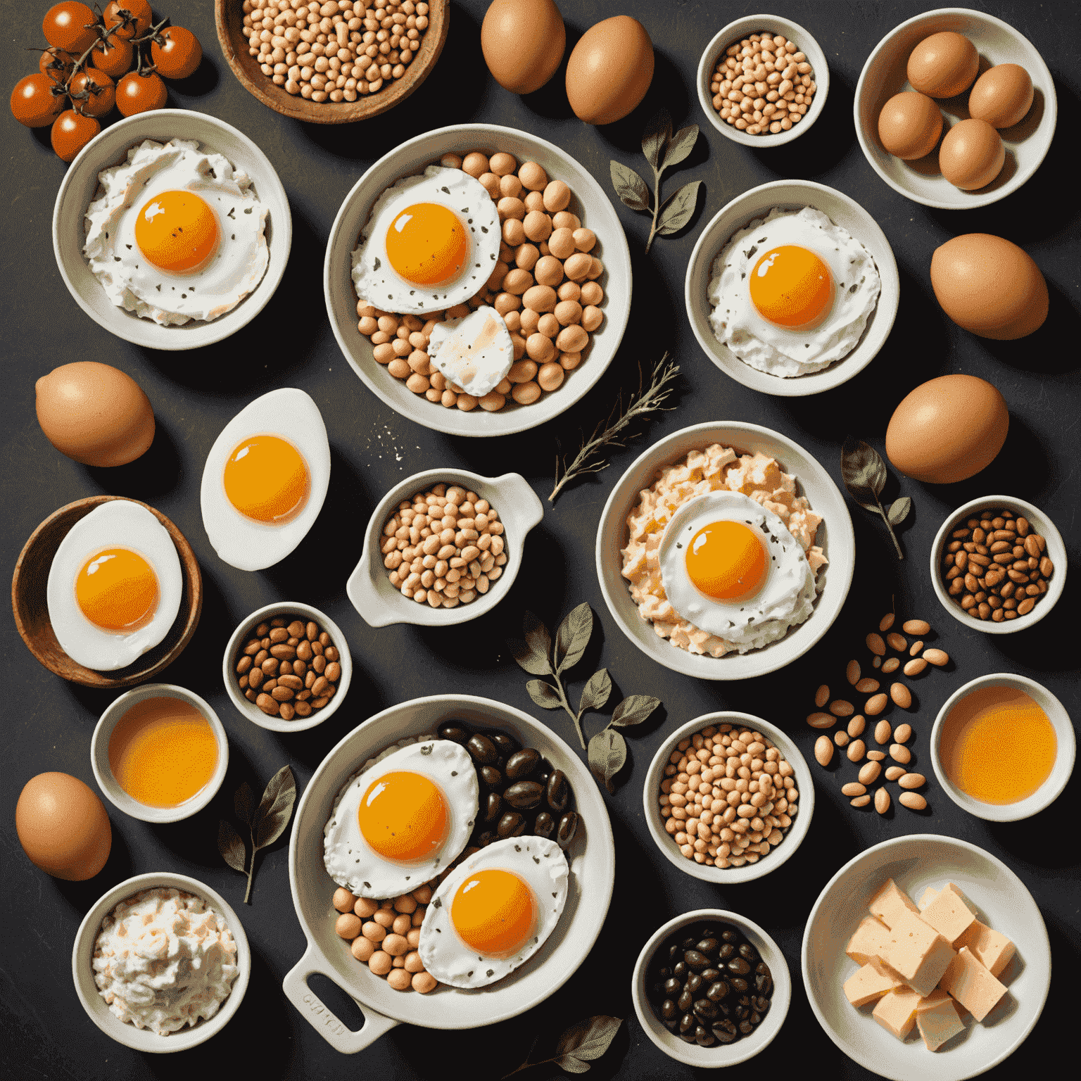 Eine Auswahl an proteinreichen Lebensmitteln aus der Region Zwingenberg, darunter Quark, Eier und Hülsenfrüchte